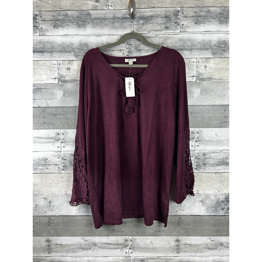 Style & Co Burgundy XXL Long Crochet Sleeve Blouse NWT